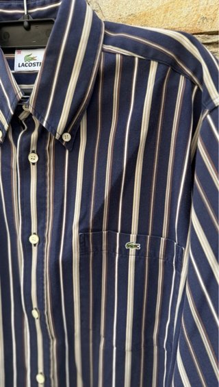 Camisa vintage Lacoste Riscas Azul e Branco M