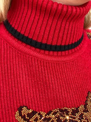 Chaleco tipo jersey en rojo con leopardo en strass