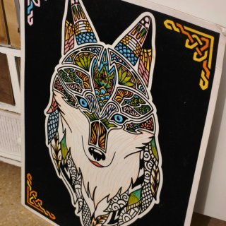 Cuadro Lobo Terciopelo Multicolor