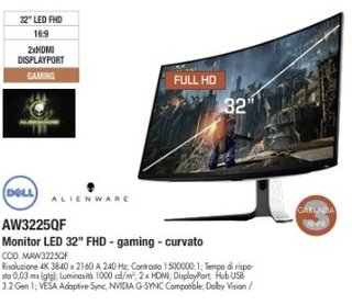 Monitor Gaming Alienware AW3225QF 32 Curvo