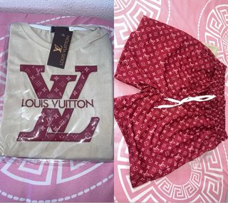 Conjunto Louis Vuitton Beige y Rojo Talla S