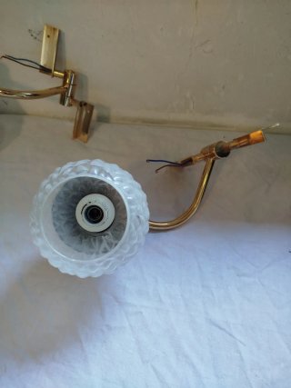 Coppia applique ottone boccia vetro