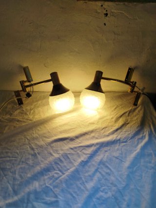 Coppia applique ottone boccia vetro