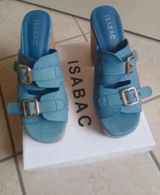 ISABAC Sandali Zeppa Denim Blu Tg. 39