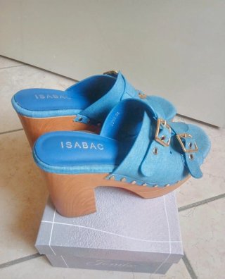 ISABAC Sandali Zeppa Denim Blu Tg. 39