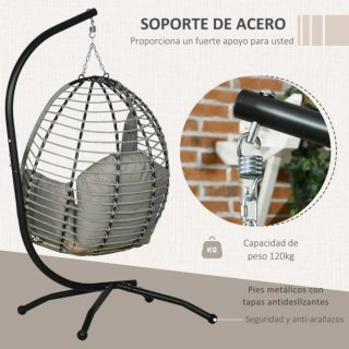 Silla Colgante Huevo Mimbre Gris