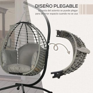 Silla Colgante Huevo Mimbre Gris