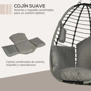 Silla Colgante Huevo Mimbre Gris
