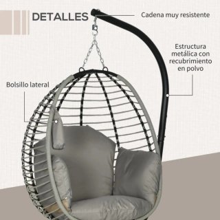 Silla Colgante Huevo Mimbre Gris