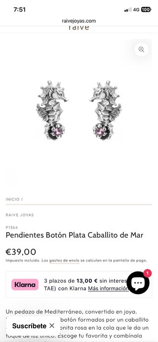 Pendiente Plata Caballito de Mar con CirconitaRosa