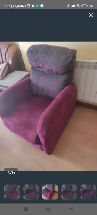 Sillón cómodo tela morado y negro
