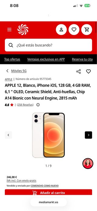 iPhone 12 128GB Bianco 78% Batteria