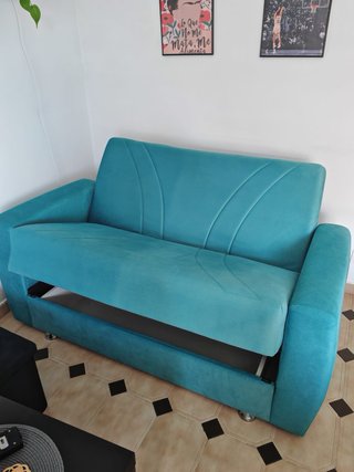 Sofá 2 plazas azul turquesa