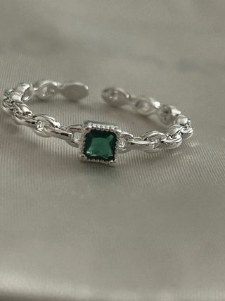 Anello Argento 925 Pietra Verde Regolabile