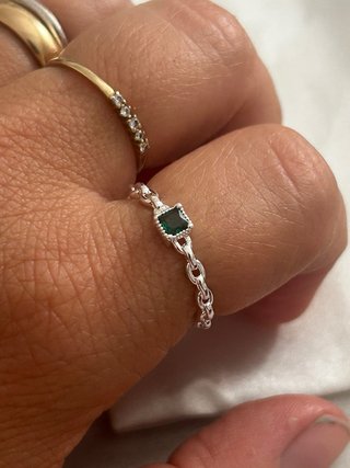 Anello Argento 925 Pietra Verde Regolabile