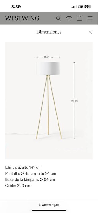 Lampada da terra Westwing dorata