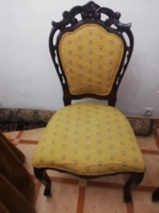 4 Sillas Isabelinas Madera Tapizado Tela