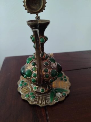 Tetera árabe latón incrustaciones verdes