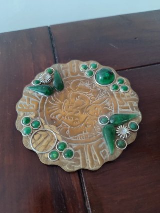 Tetera árabe latón incrustaciones verdes