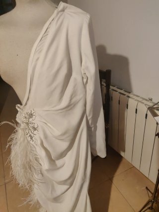 Vestido Vedette Blanco Plumas Talla 30