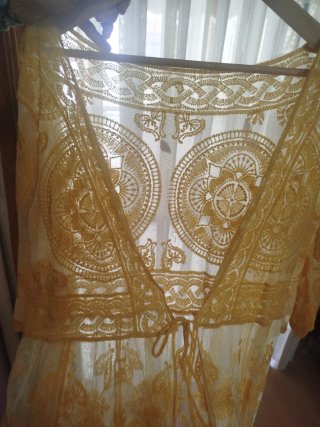 Caftán amarillo encaje mujer talla única