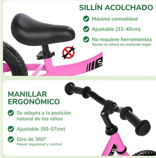 Bicicleta sin pedales Sawyer rosa.