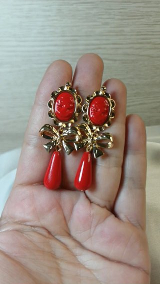 Pendientes Vintage Oro 18k Corales Rojos