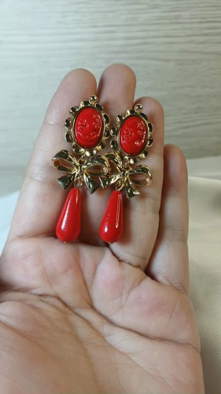 Pendientes Vintage Oro 18k Corales Rojos