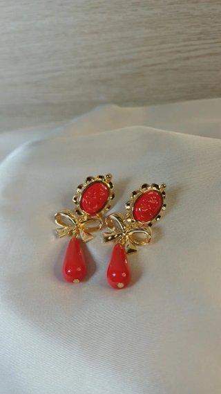 Pendientes Vintage Oro 18k Corales Rojos