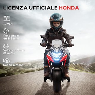 Moto Elettrica per Bambini 3-6 Anni con Licenza Honda, Luci, Musica e Ruote, Moto Giocattolo in PP e Metallo, 107X46X75 Cm, Rosso