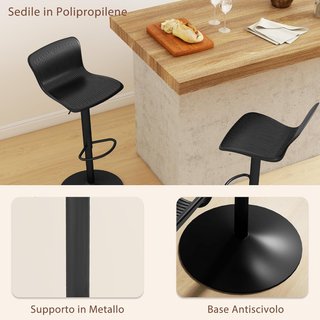 Set di 2 Sgabelli da Bar con Schienale Ergonomico, Poggiapiedi, Sgabelli da Cucina Alti Regolabili in Polipropilene con Sedile Girevole e Base Antiscivolo per Zona Pranzo, Isola Cucina,...