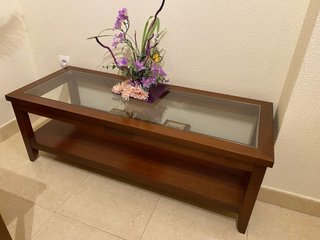Mesa de centro madera maciza y cristal