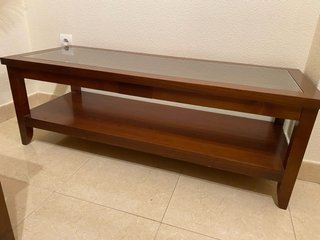 Mesa de centro madera maciza y cristal