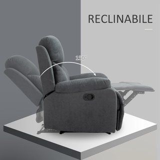 Poltrona Relax Manuale Ergonomica in Tessuto, Poltrona Reclinabile a 150° con Poggiapiedi per Casa e Ufficio, 93X88X102Cm, Grigio Scuro