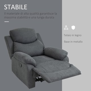 Poltrona Relax Manuale Ergonomica in Tessuto, Poltrona Reclinabile a 150° con Poggiapiedi per Casa e Ufficio, 93X88X102Cm, Grigio Scuro