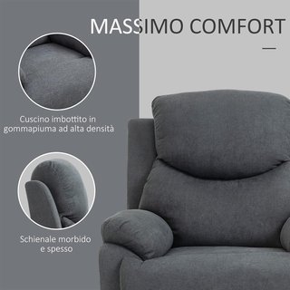 Poltrona Relax Manuale Ergonomica in Tessuto, Poltrona Reclinabile a 150° con Poggiapiedi per Casa e Ufficio, 93X88X102Cm, Grigio Scuro