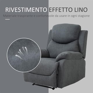 Poltrona Relax Manuale Ergonomica in Tessuto, Poltrona Reclinabile a 150° con Poggiapiedi per Casa e Ufficio, 93X88X102Cm, Grigio Scuro