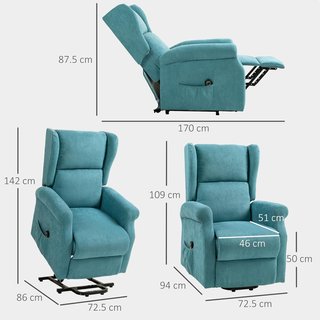 Sillón Eléctrico Elevador Reclinable 135°, Sillón Relax Eléctrico en Tejido Efecto Lino con Mando a Distancia, Reposapiés y 2 Bolsillos Laterales para Salón, Azul
