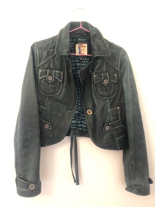 Cazadora cuero azul verdoso Talla muy poco una 40