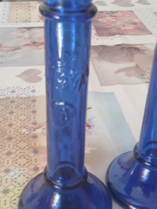 Set 3 Portavelas Florales Azul Vidrio 14 piezas ah