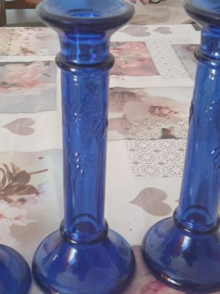 Set 3 Portavelas Florales Azul Vidrio 14 piezas ah