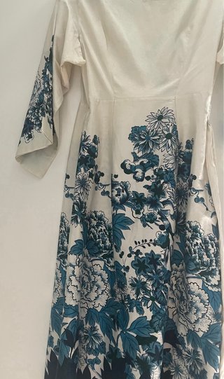 Vestido kimono flores teal y blanco