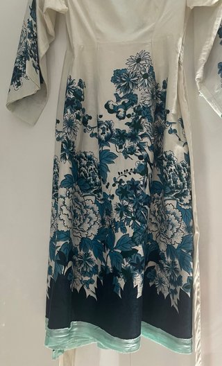 Vestido kimono flores teal y blanco