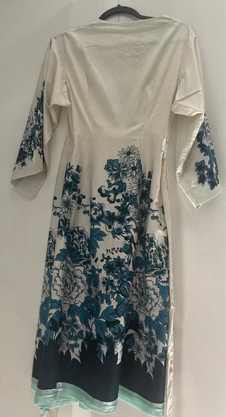 Vestido kimono flores teal y blanco