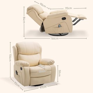 Poltrona Relax Massaggiante con Reclinazione Regolabile e 8 Punti Vibranti e Riscaldanti, Poltrona Elettrica Girevole a 360° con Telecomando, in Pelle Sintetica e Acciaio, Beige