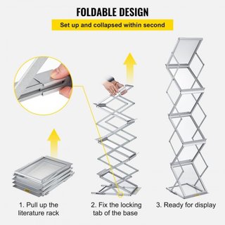 Soporte Plegable para Revistas, Soporte de Exhibición de Folletos Pop-Up de 6 Bolsillos, Soporte de Literatura de Catálogo de Doble Cara, Portátil con Bolsa de Transporte para Oficina y Exposicion...