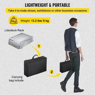 Soporte Plegable para Revistas, Soporte de Exhibición de Folletos Pop-Up de 6 Bolsillos, Soporte de Literatura de Catálogo de Doble Cara, Portátil con Bolsa de Transporte para Oficina y Exposicion...