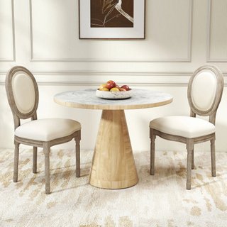 Set di 2 Sedie Imbottito per Sala da Pranzo, Sedie Stile Vintage Rétro in Legno e Tela Effetto Lino Bianco Crema 49x56x96cm