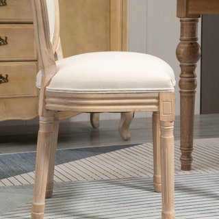 Set di 2 Sedie Imbottito per Sala da Pranzo, Sedie Stile Vintage Rétro in Legno e Tela Effetto Lino Bianco Crema 49x56x96cm