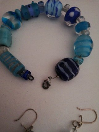 Conjunto Pulsera y Pendientes Azul de cristal